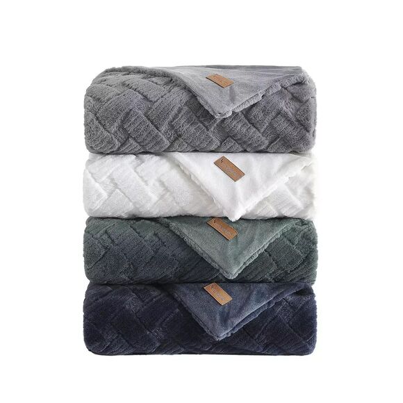 Koolaburra by UGG Crystelle Textured Faux Fur Throw Gray Plush Blanket - Picture 4 of 16